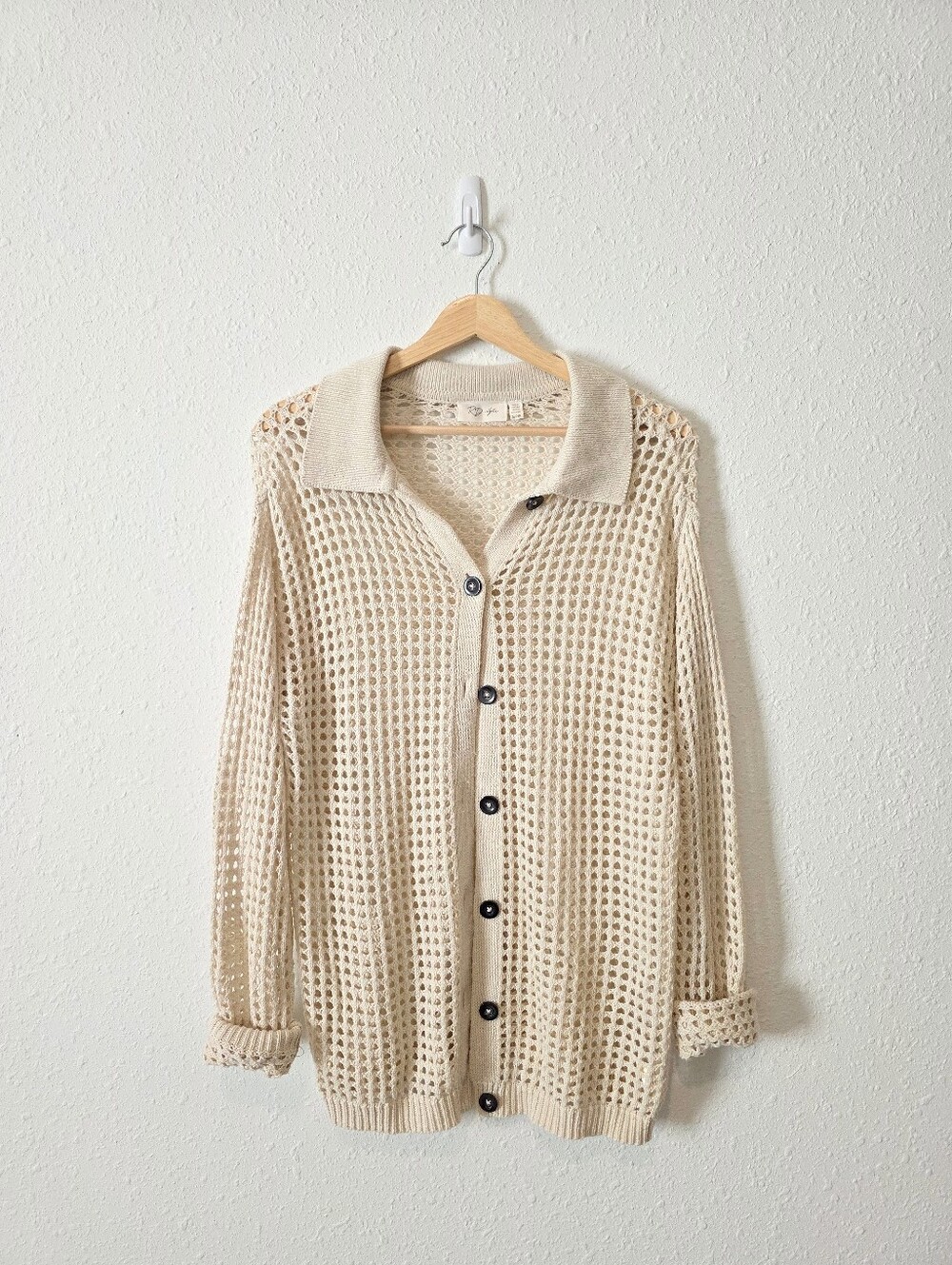 Cream Oversized Open Knit Cardigan S